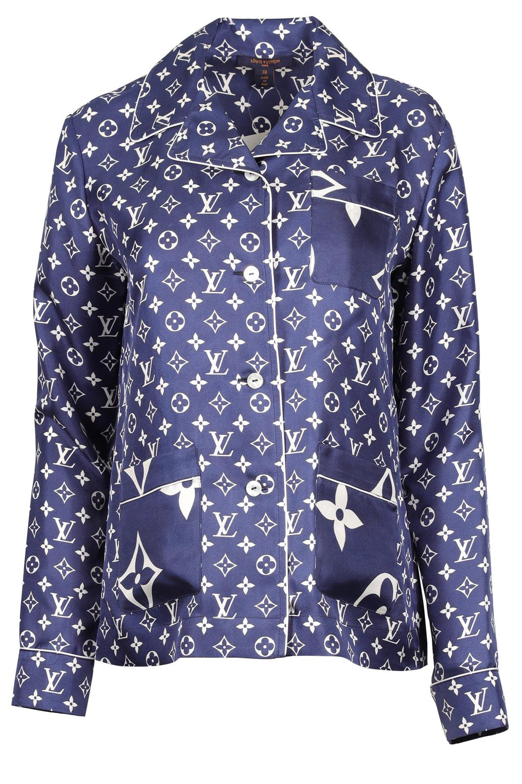 LOUIS VUITTON BLUE MONOGRAM SILK SHIRT FR 38 UK 10