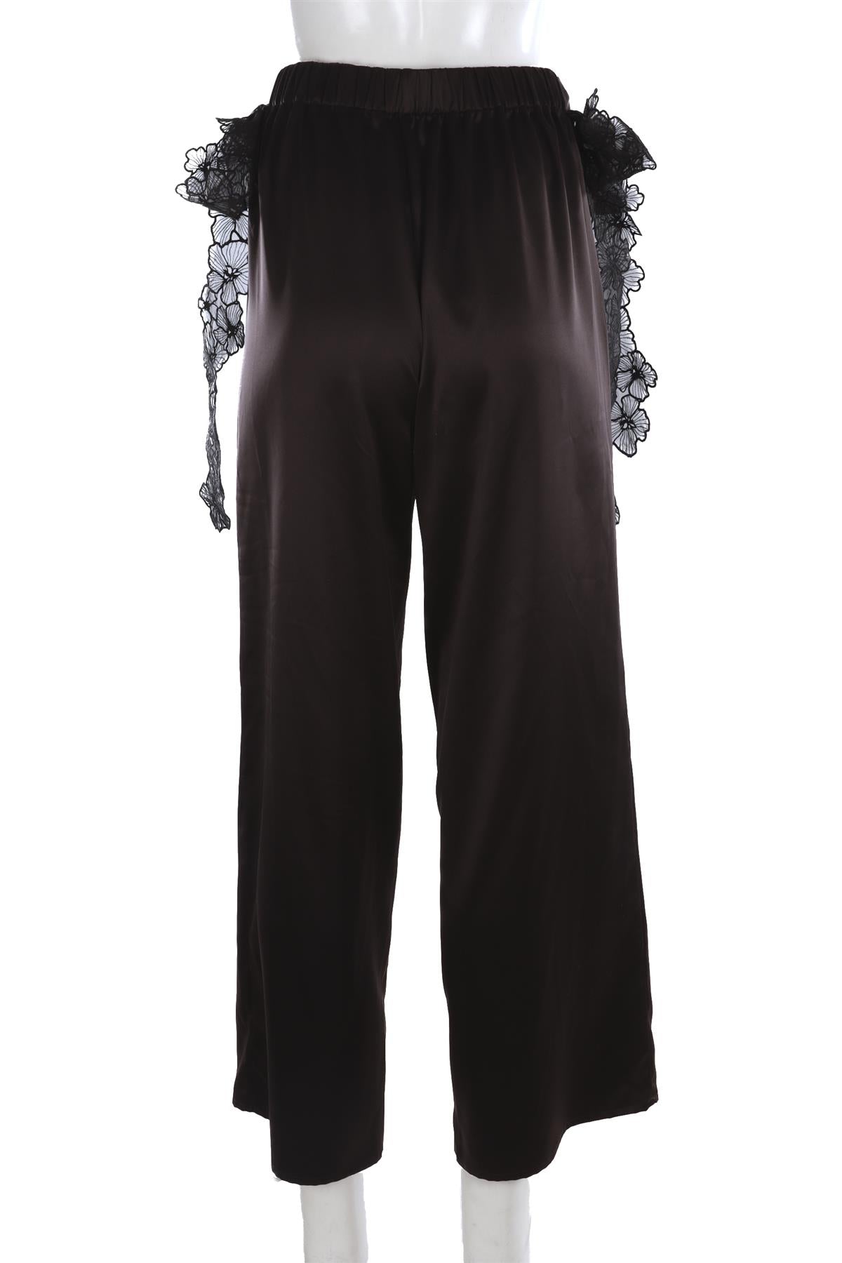 KIKA VARGAS BLACK SATIN WIDE LEG PANTS US 2 UK 6