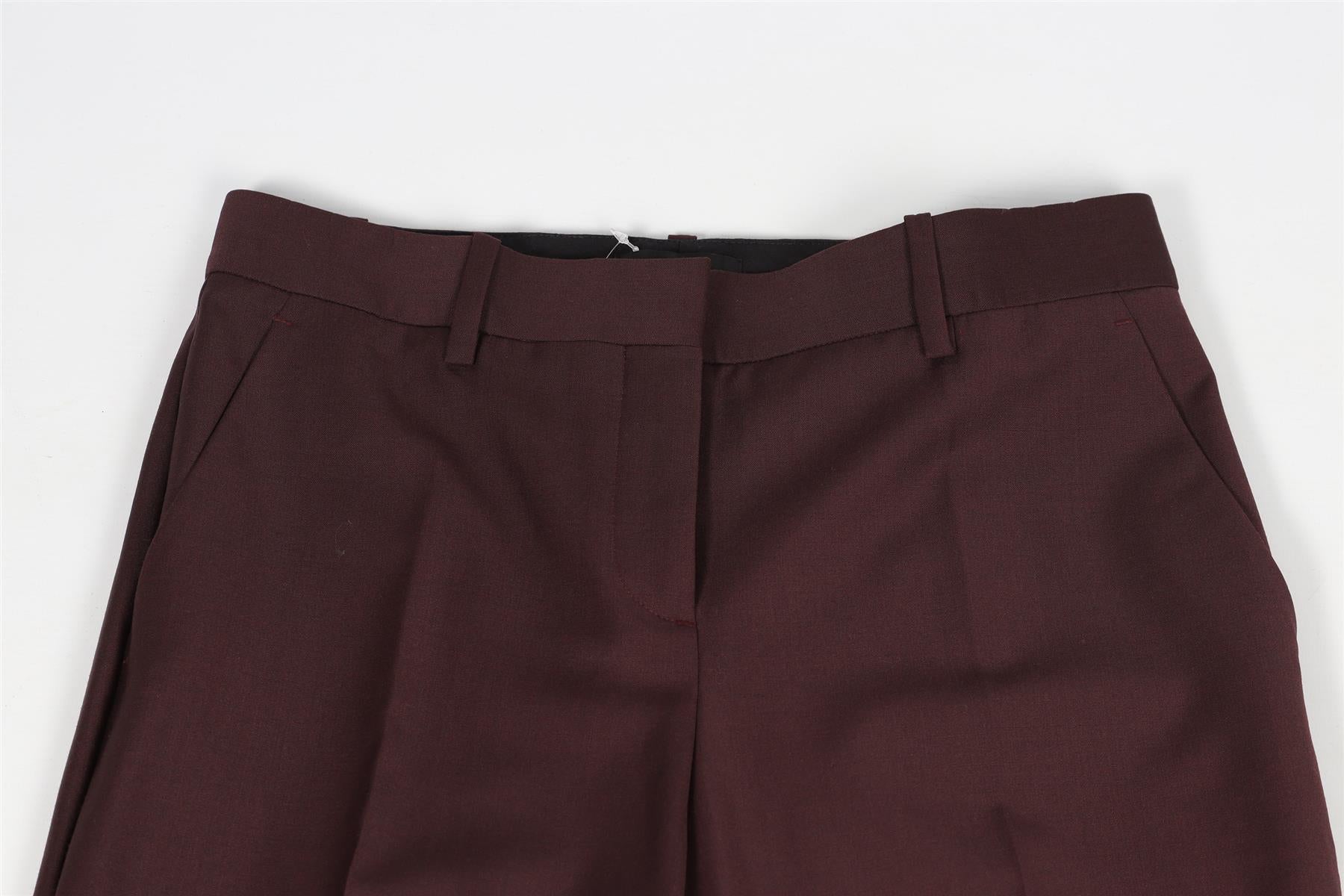 THEORY BURGUNDY WOOL BLEND STRAIGHT LEG PANTS US 2 UK 6