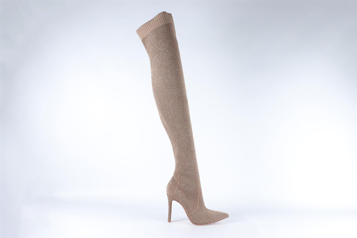 GIANVITO ROSSI TAN KNIT OVER THE KNEE BOOTS EU 38 UK 5 US 8