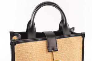 TOM FORD BEIGE TARA MEDIUM RAFFIA TOTE BAG
