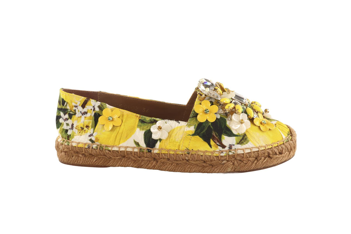 DOLCE & GABBANA YELLOW CRYSTAL AND CANVAS ESPADRILLES EU 36 UK 3 US 6