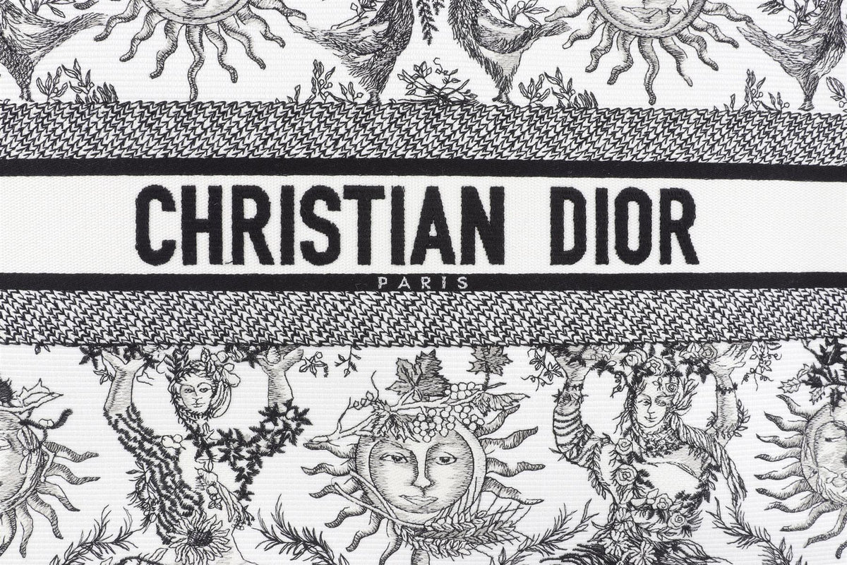CHRISTIAN DIOR WHITE BOOK LARGE TOILE DE JOUY SOLEIL CANVAS TOTE BAG