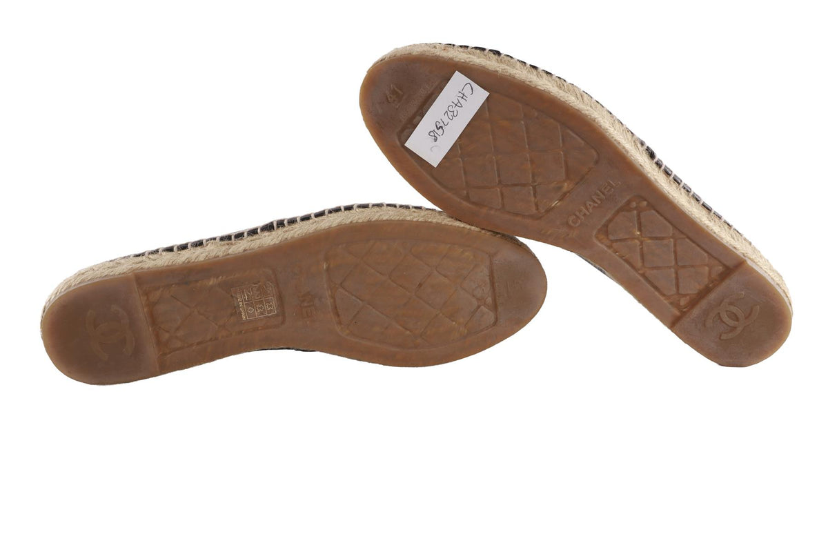 CHANEL BLACK 2015 CC LEATHER ESPADRILLES EU 41 UK 8 US 11