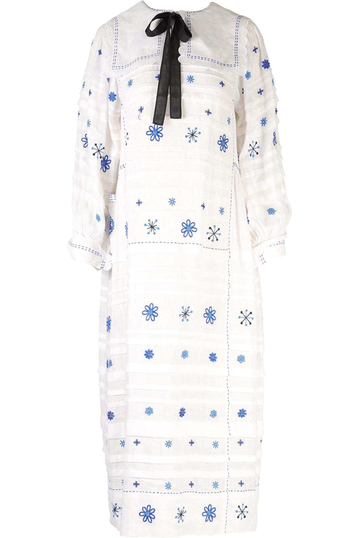 VITA KIN WHITE LINEN MIDI DRESS XSMALL