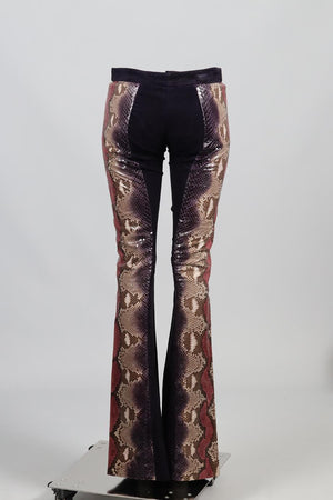 JITROIS SNAKESKIN AND SUEDE FLARED PANTS SMALL