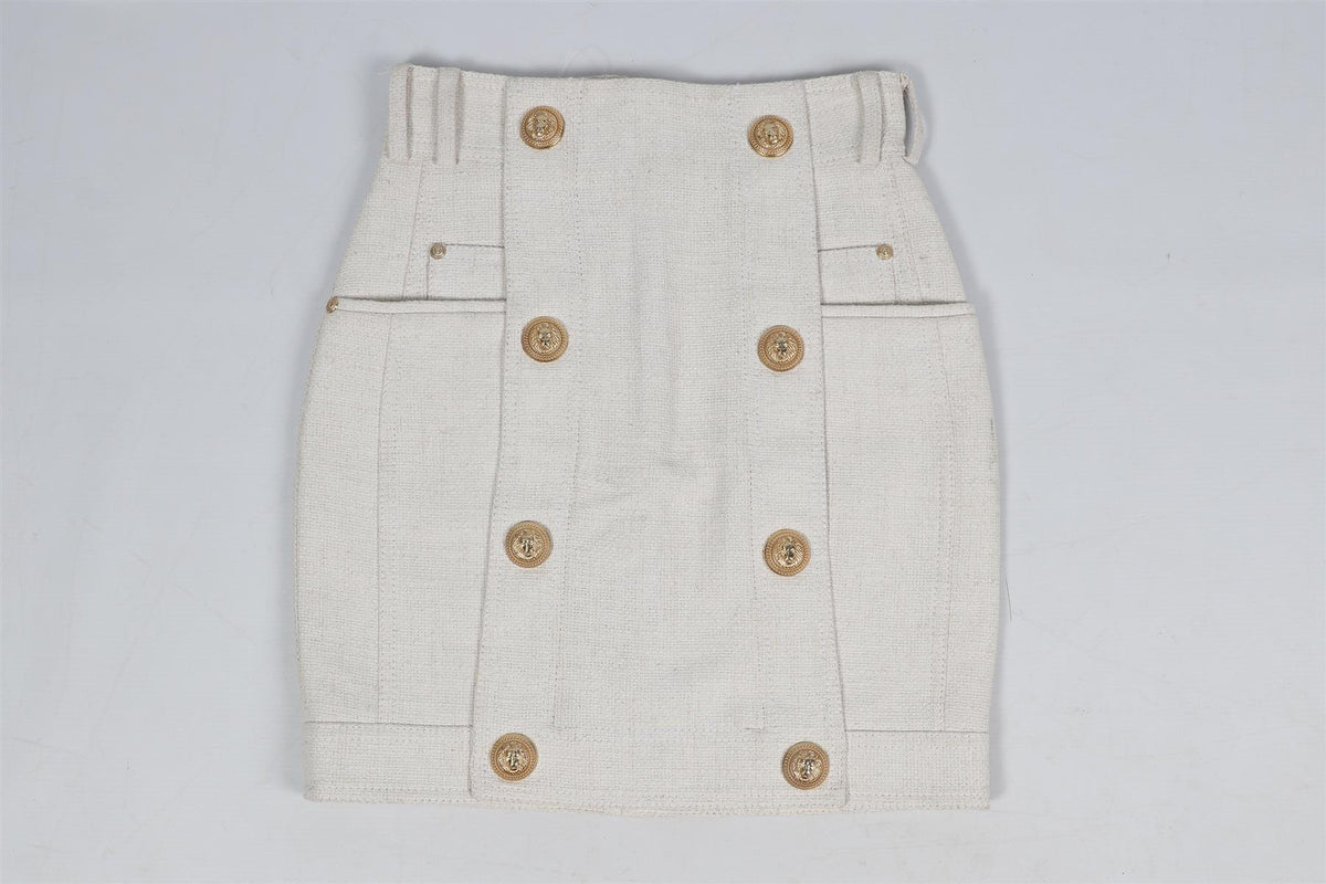 BALMAIN COTTON AND LINEN BLEND MINI SKIRT FR 36 UK 8