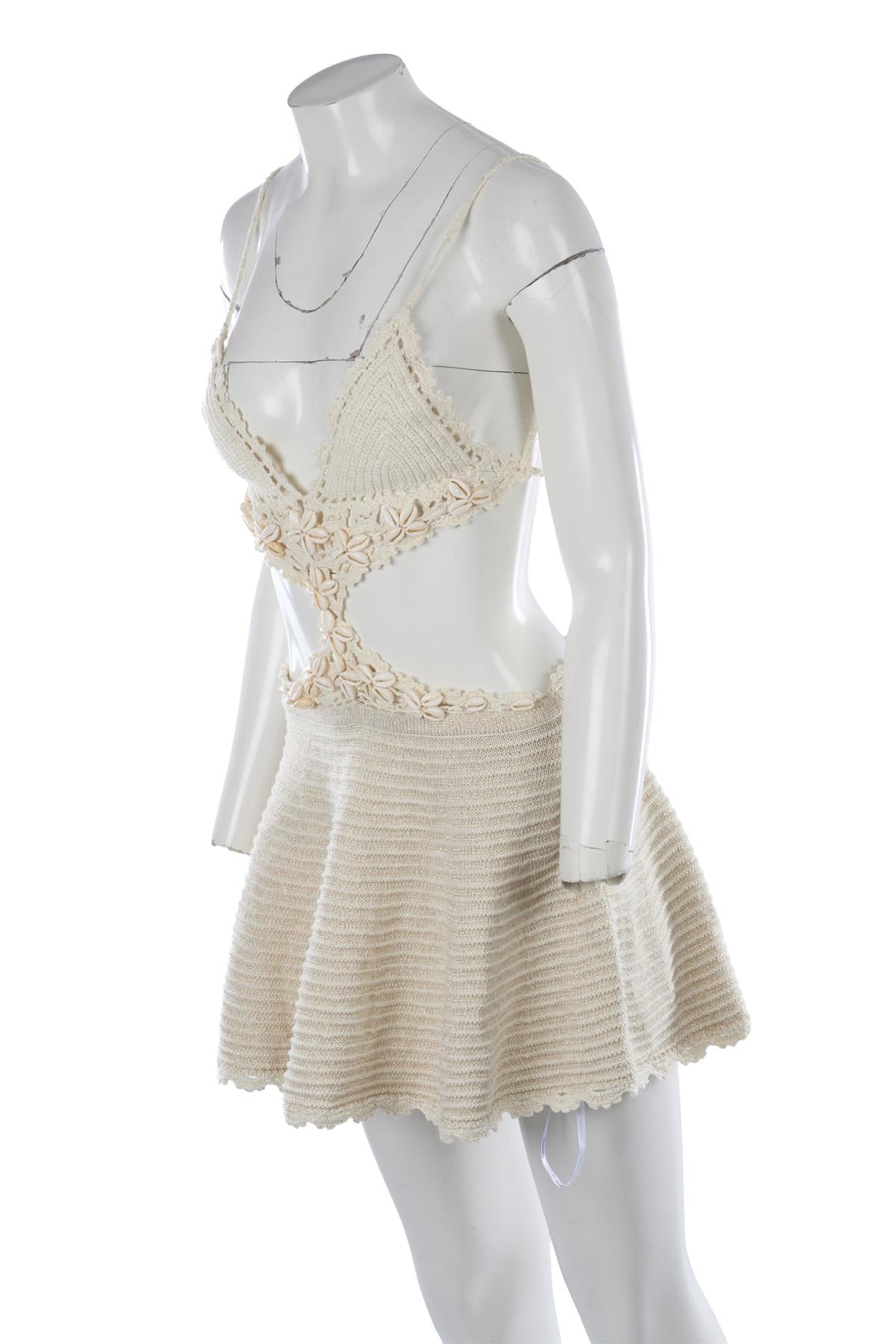 Beige Crochet Mini Dress