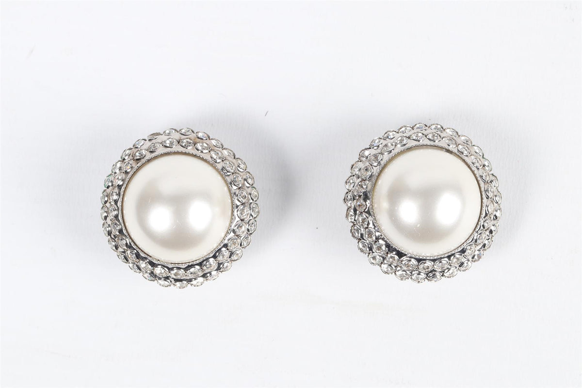 ALESSANDRA RICH SILVER TONE AND FAUX PEARL CLIP EARRINGS