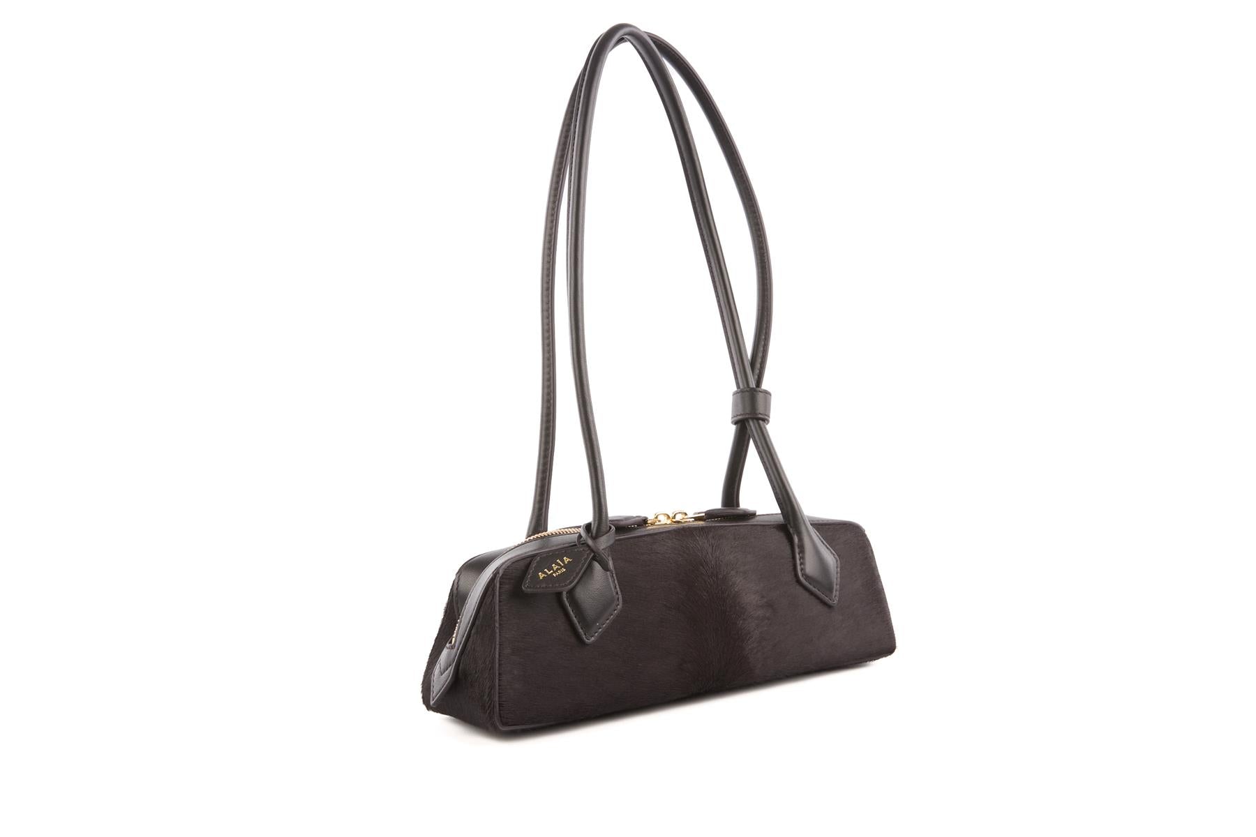 ALAÏA BLACK LE TECKEL SMALL CALF HAIR SHOULDER BAG