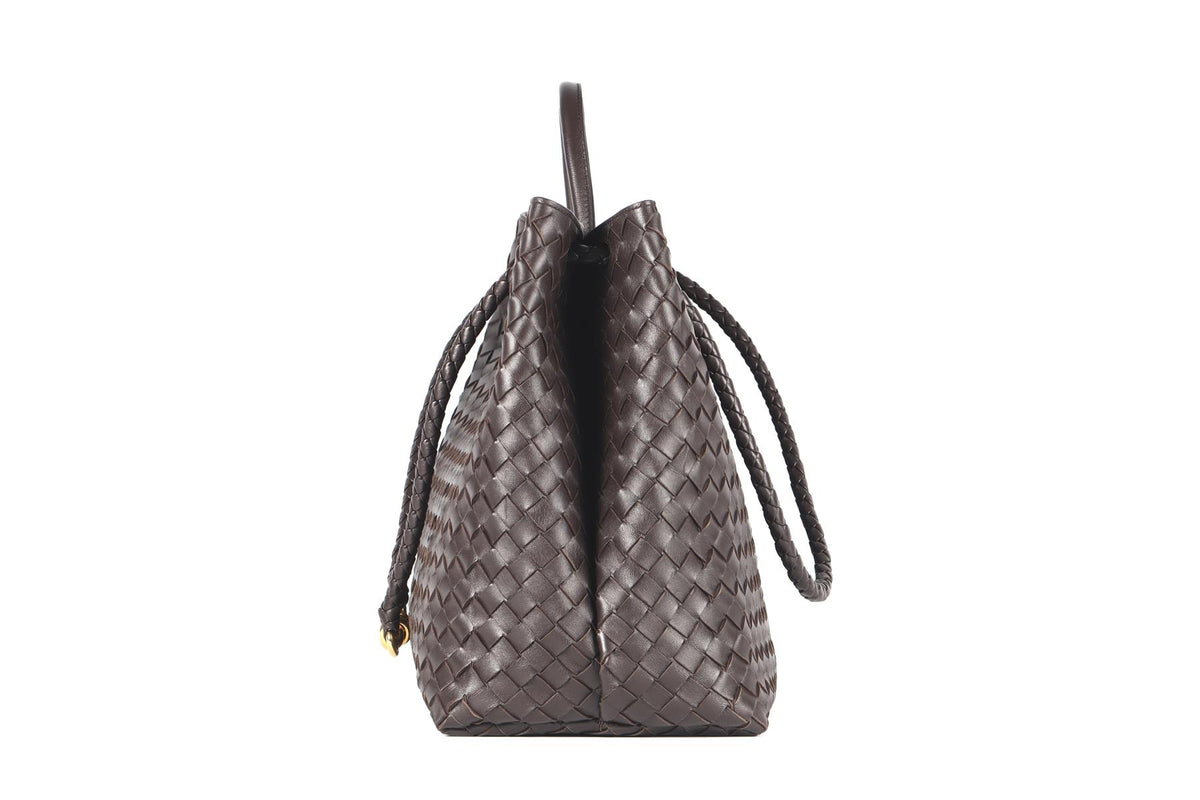 BOTTEGA VENETA BROWN ANDIAMO LARGE INTRECCIATO LEATHER TOTE BAG