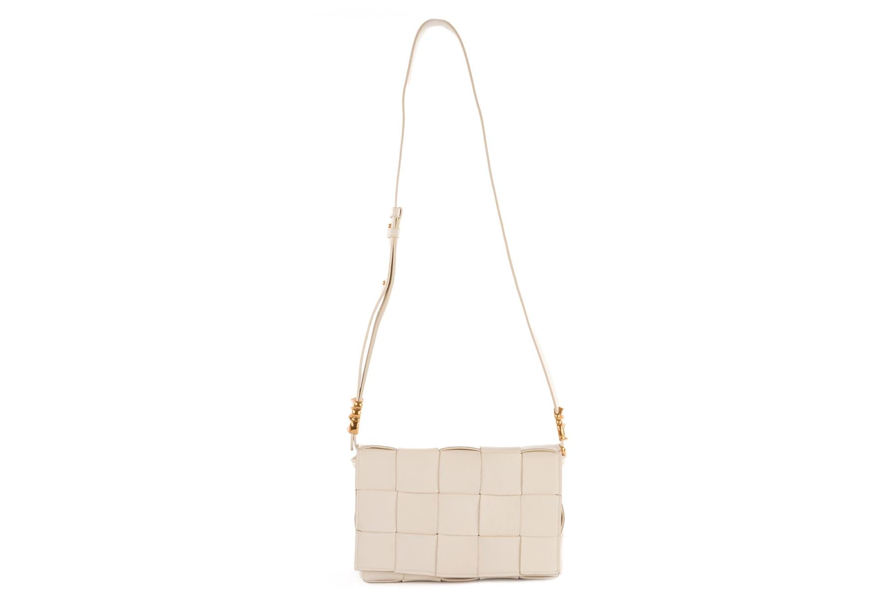 BOTTEGA VENETA WHITE CASSETTE SMALL INTRECCIATO LEATHER SHOULDER BAG