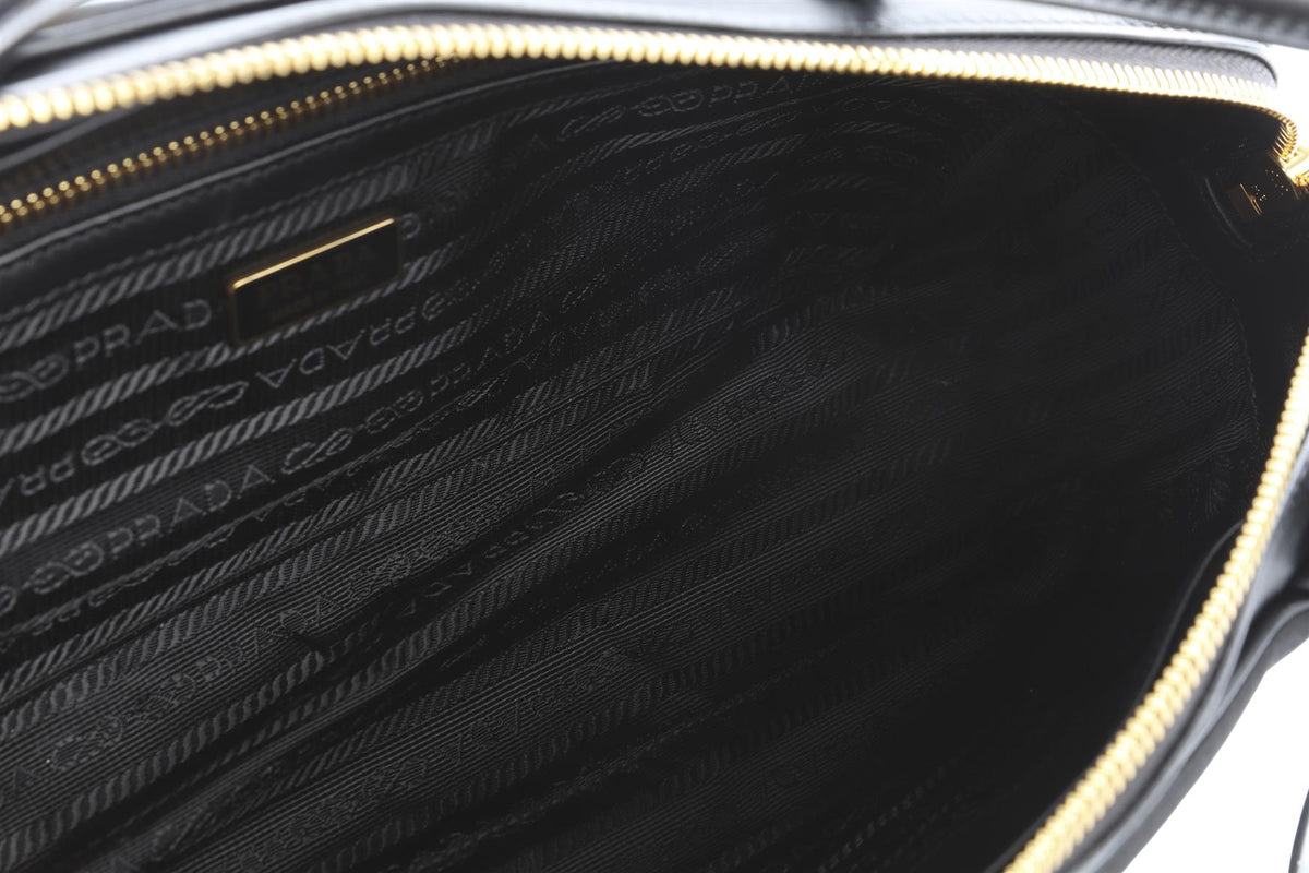 PRADA BLACK RE-NYLON LEATHER AND NYLON SHOULDER BAG