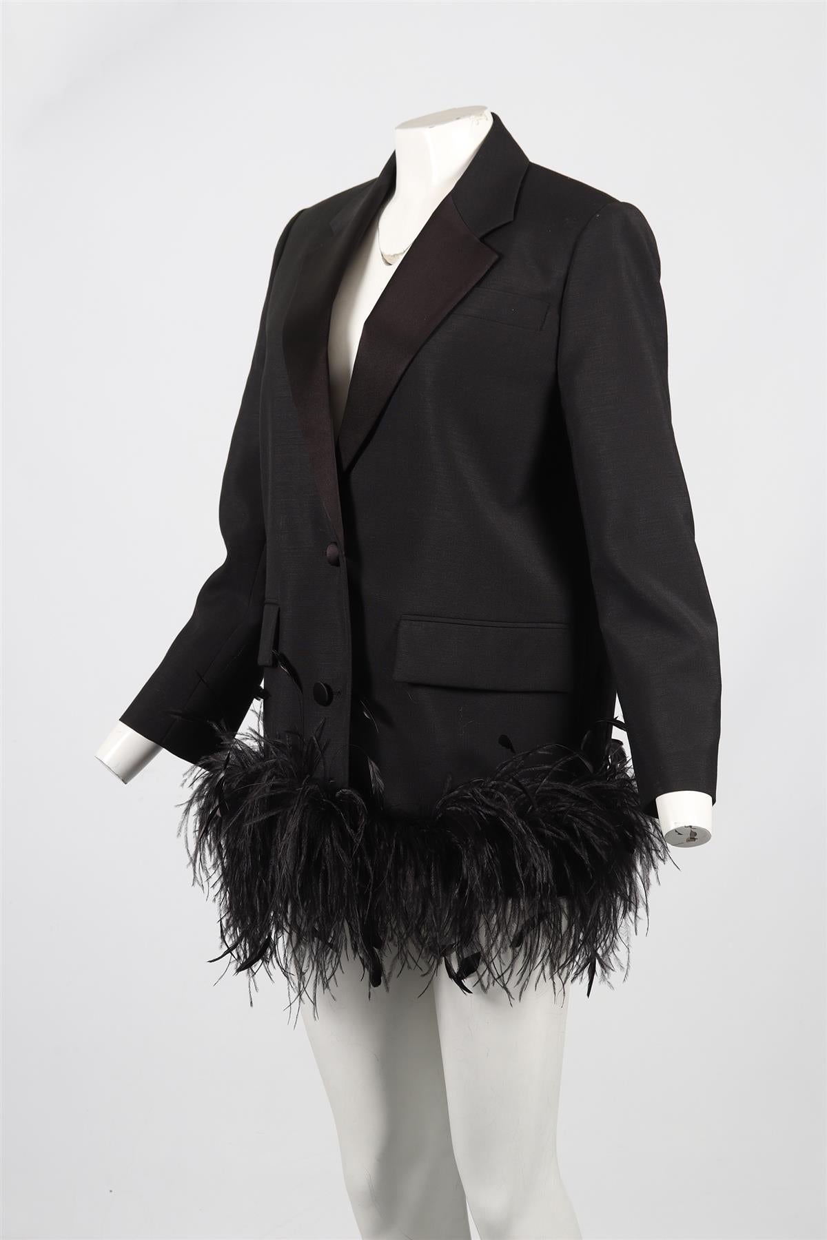 BLACK FEATHER AND WOOL BLAZER