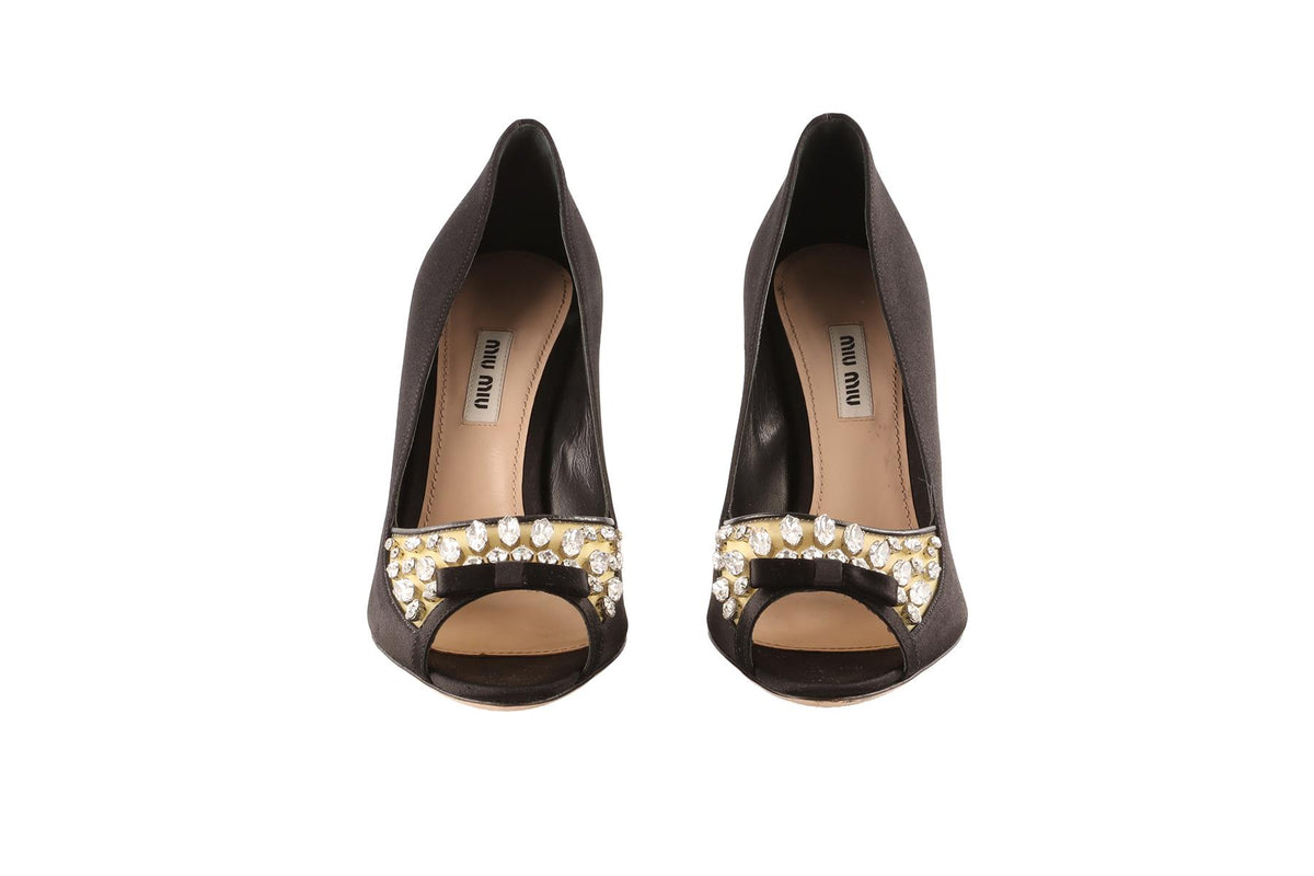 MIU MIU BLACK SATIN PUMPS EU 38.5 UK 5.5 US 8.5