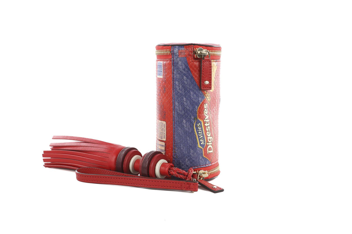 ANYA HINDMARCH RED DIGESTIVES SNAKESKIN CLUTCH