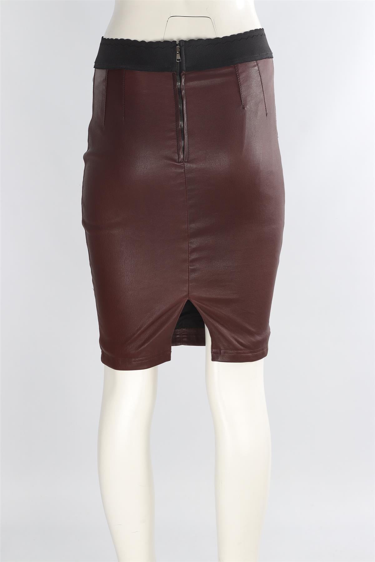 DOLCE & GABBANA BURGUNDY LEATHER MIDI SKIRT IT 40 UK 8