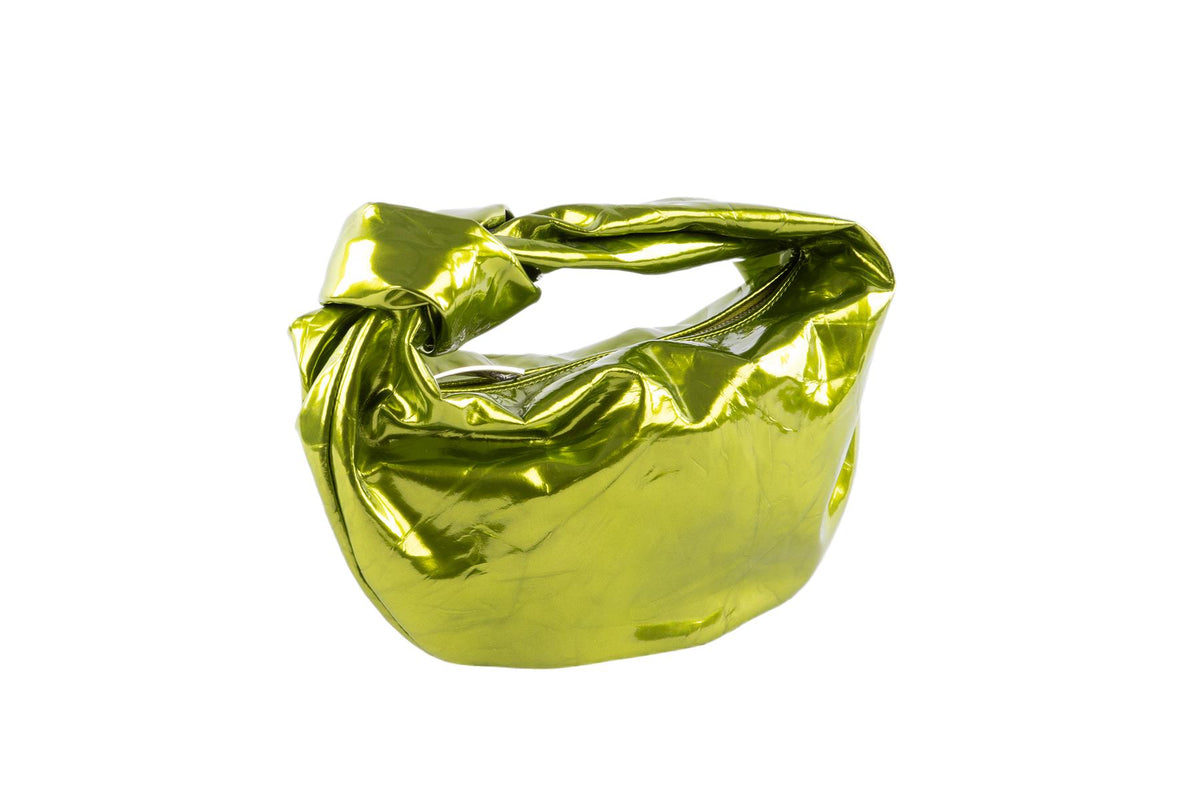 BOTTEGA VENETA GREEN JODIE MINI CRUSHED LEATHER TOTE BAG