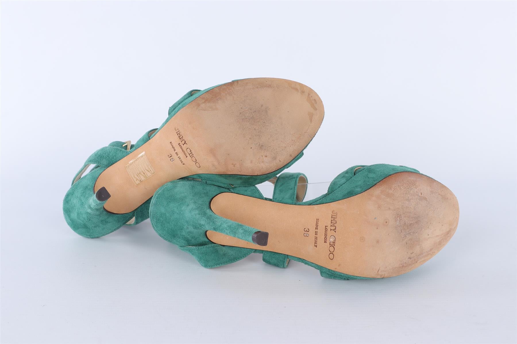 JIMMY CHOO GREEN SUEDE PLATFORM SANDALS EU 38 UK 5
