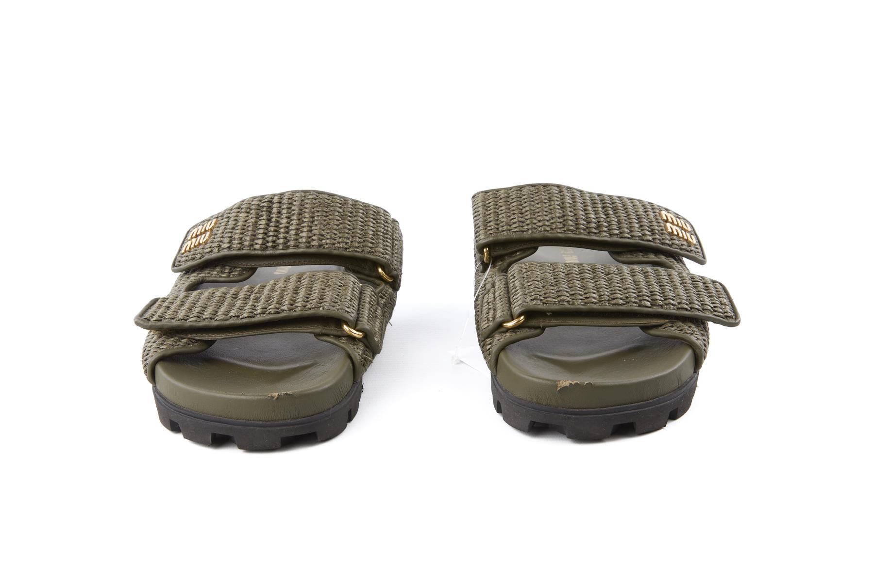 MIU MIU GREEN CROCHET SLIDES EU 40 UK 7 US 10