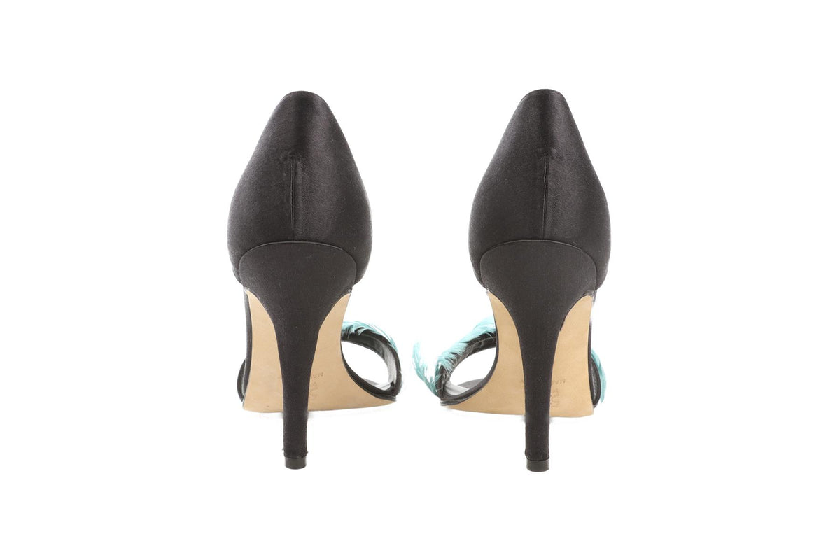 MANOLO BLAHNIK BLACK SATIN SANDALS EU 37 UK 4 US 7