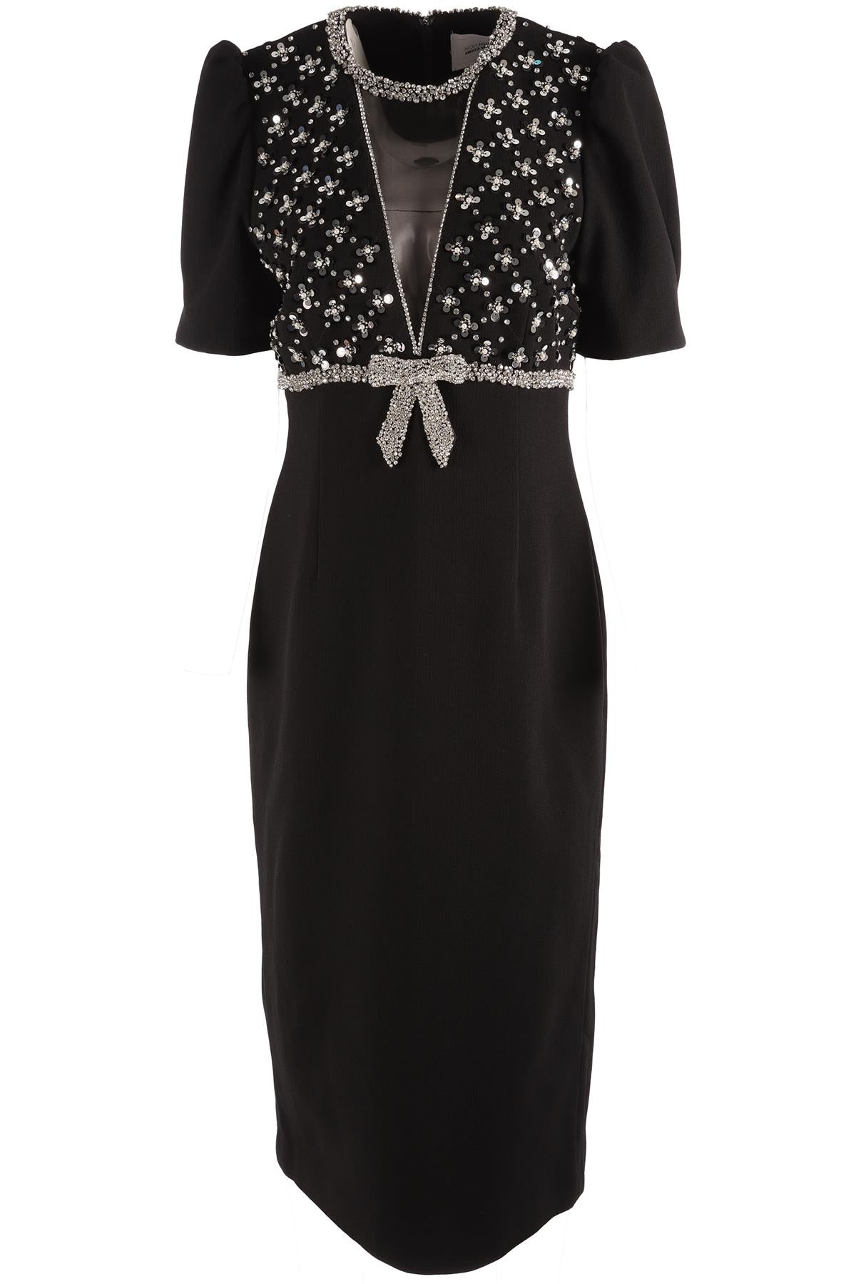 REBECCA VALLANCE + NICKY HILTON BLACK CREPE MIDI DRESS UK 14