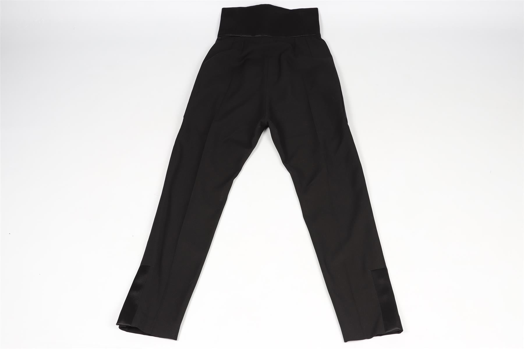 LANVIN BLACK SATIN AND WOOL BLEND STRAIGHT LEG PANTS FR 36 UK 8