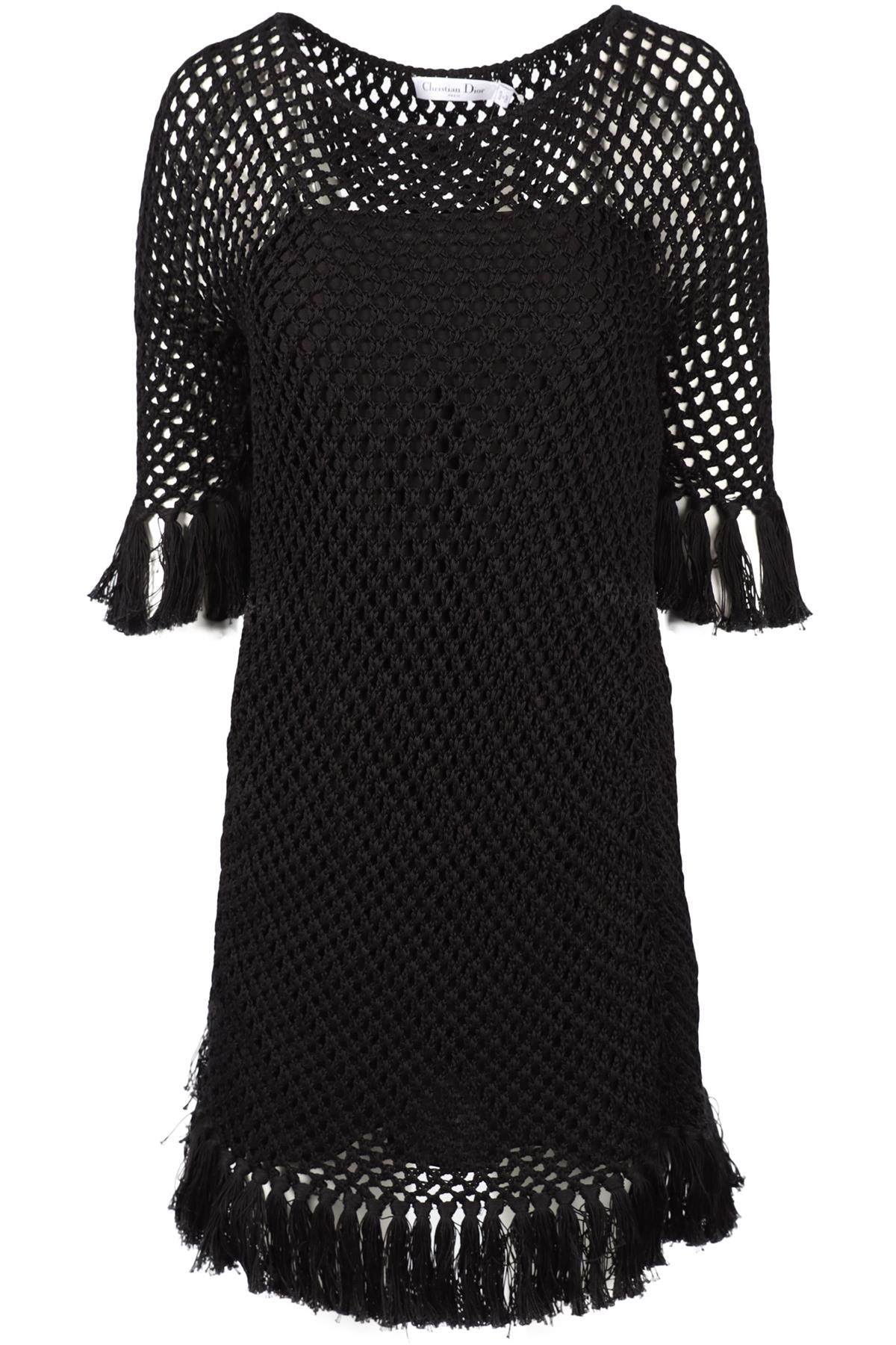 CHRISTIAN DIOR BLACK CROCHET MINI DRESS FR 36 UK 8