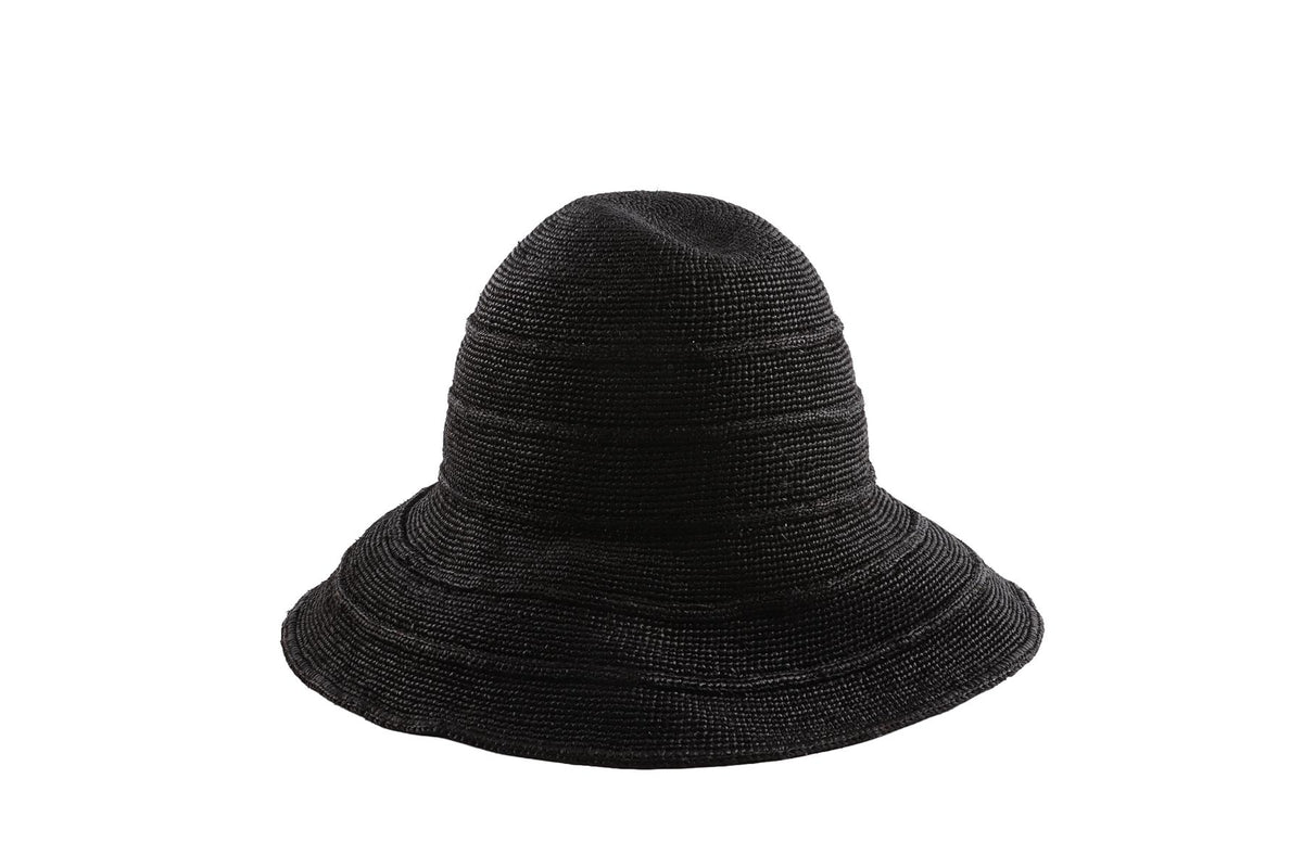 JANESSA LEONE BLACK WOVEN HAT MEDIUM