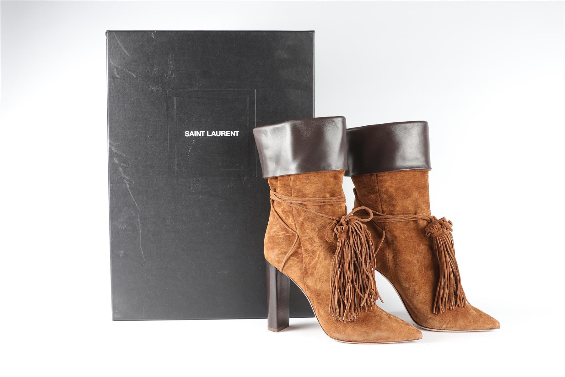 SAINT LAURENT BROWN SUEDE ANKLE BOOTS EU 39.5 UK 6.5 US 9.5