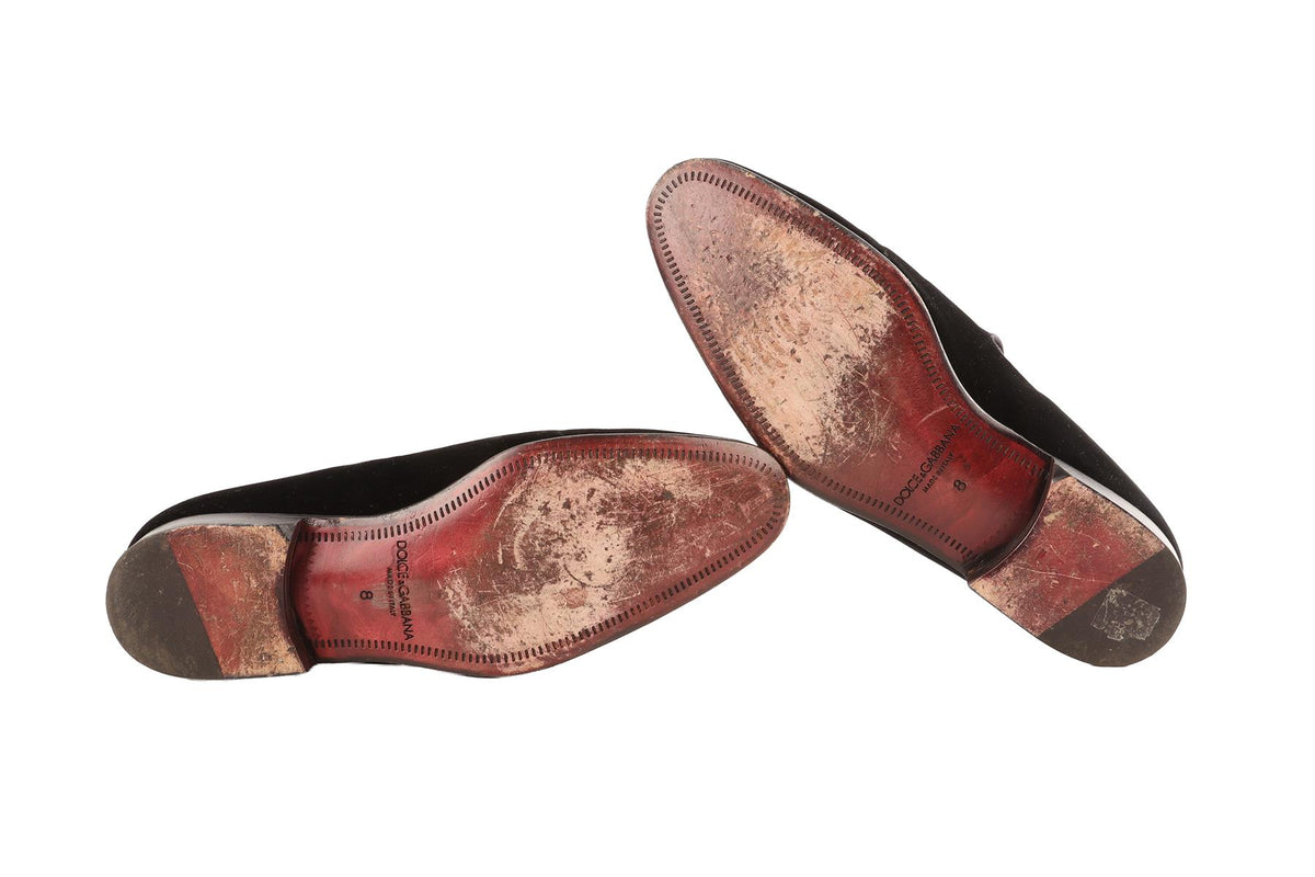 DOLCE & GABBANA BLACK MEN'S VELVET LOAFERS IT 42 UK 8