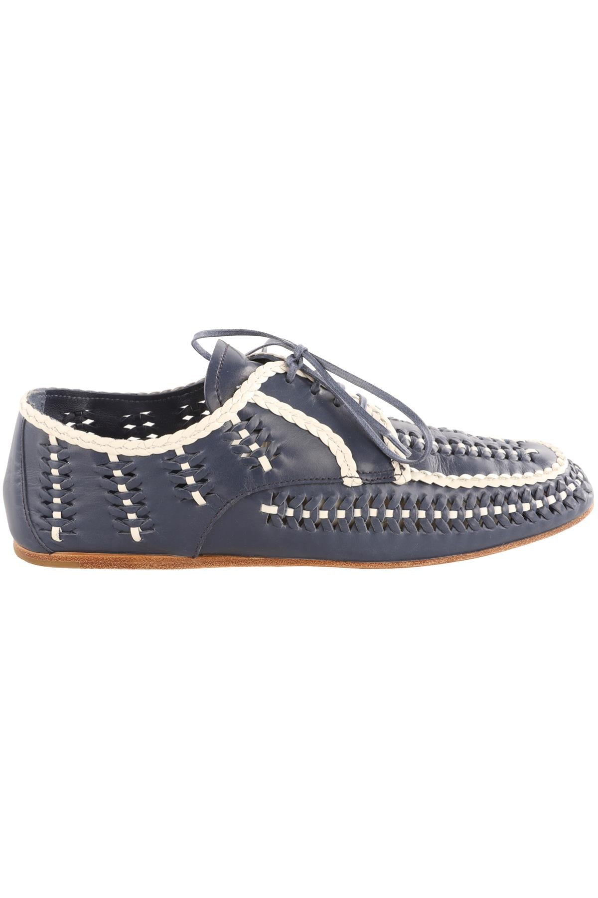 PRADA BLUE LEATHER BOATING SHOES EU 38.5 UK 5.5 US 8.5