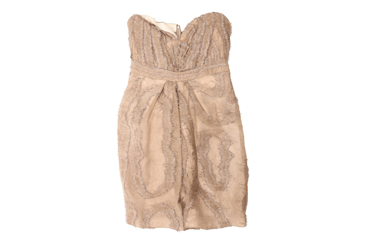 YVES SAINT LAURENT TAUPE SILK MINI DRESS FR 40 UK 12