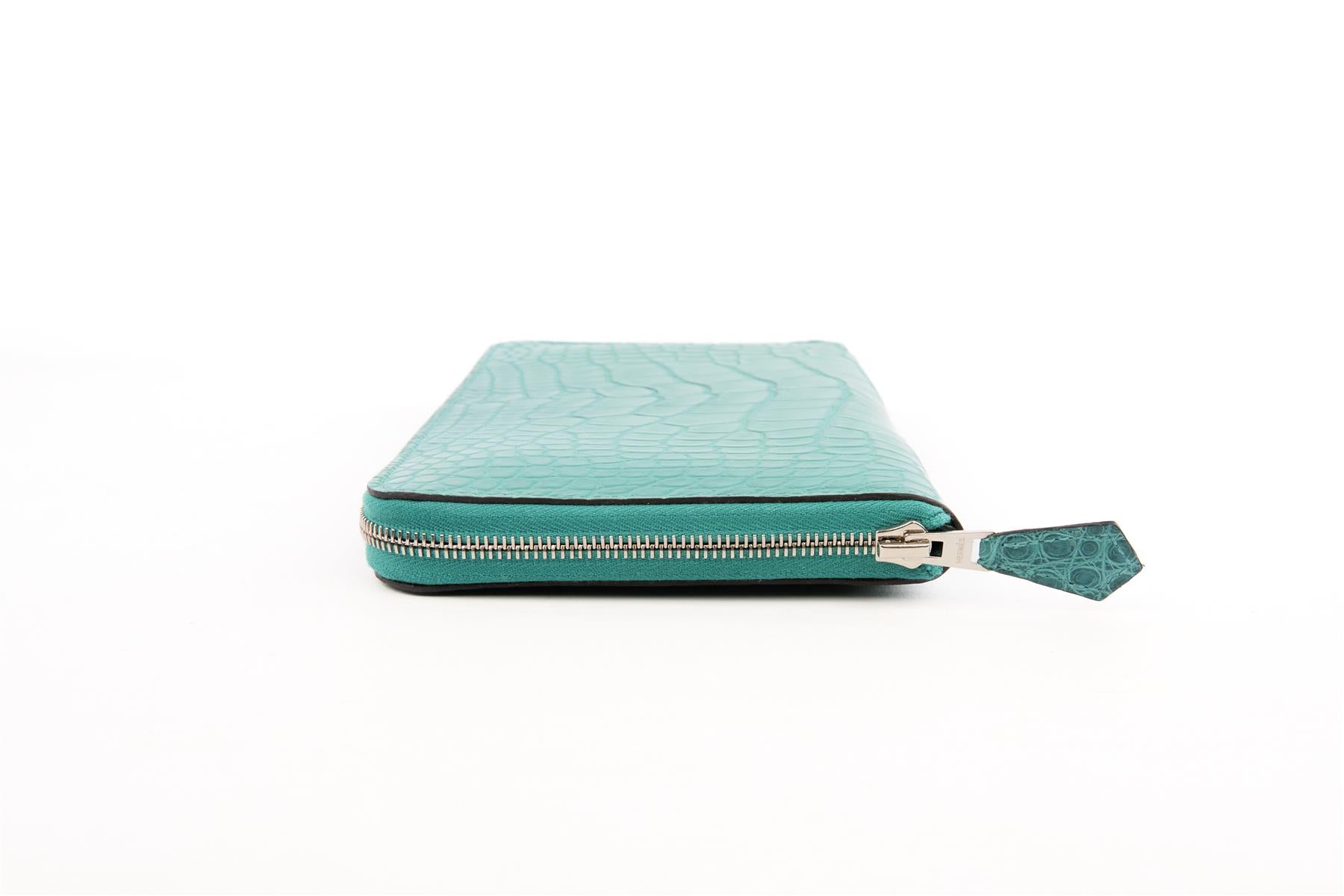 HERMÈS TURQUOISE 2017 AZAP CLASSIC MATTE ALLIGATOR MISSISSIPPIENSIS WALLET
