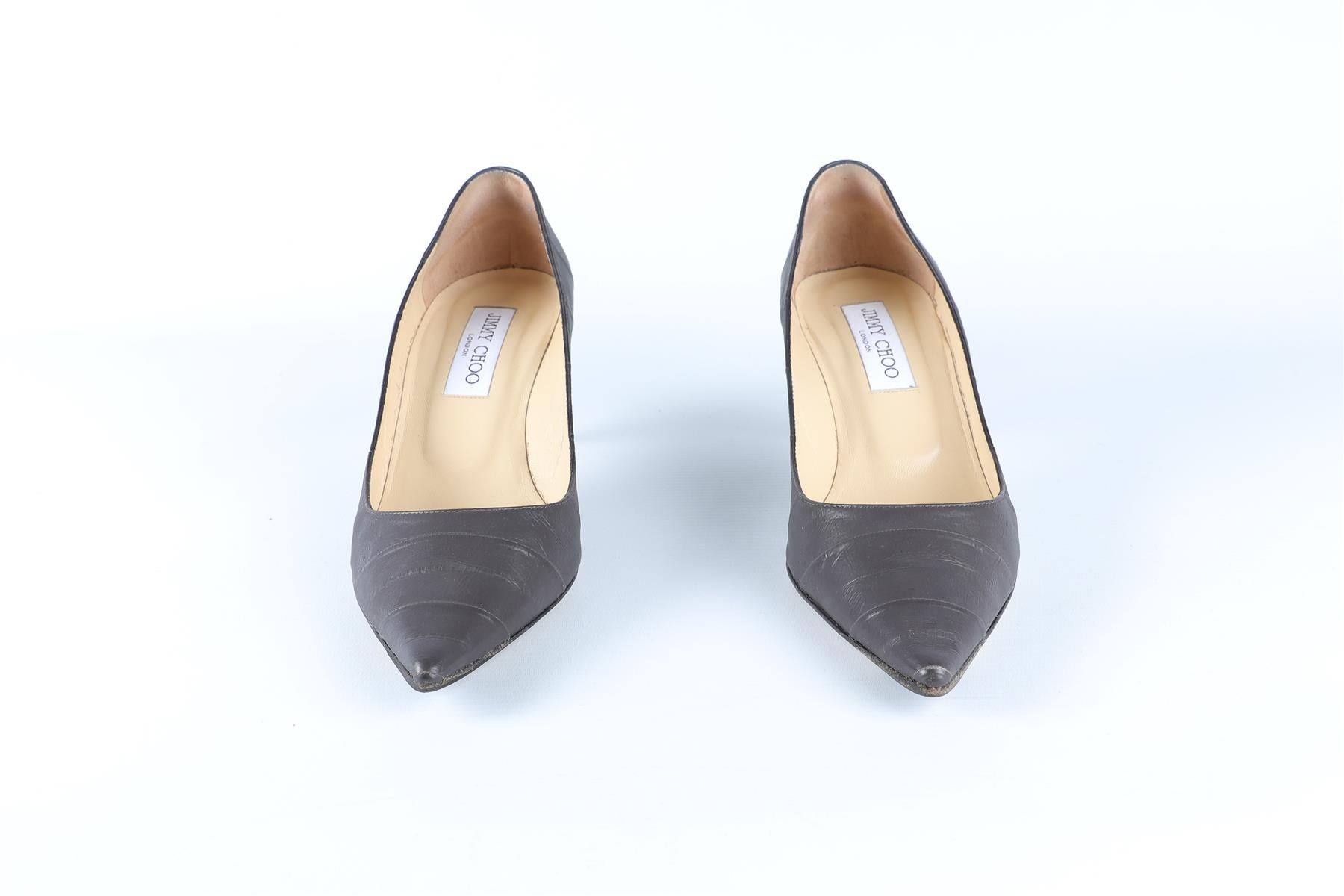 JIMMY CHOO GREY LEATHER PUMPS EU 38.5 UK 5.5 US 8.5