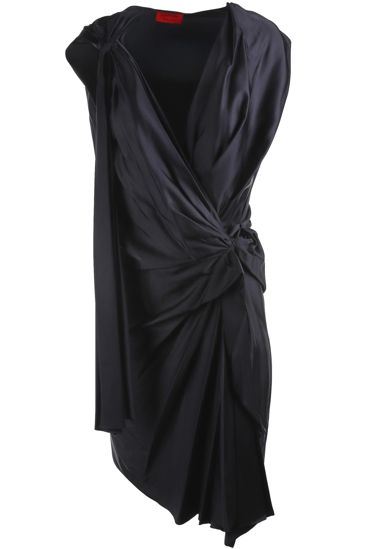 LANVIN NAVY 2011 SATIN MIDI DRESS FR 36 UK 8
