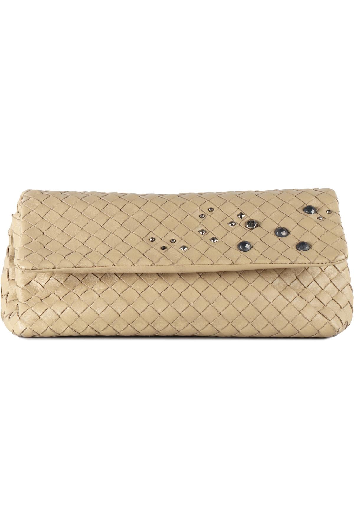 BOTTEGA VENETA BEIGE INTRECCIATO LEATHER CLUTCH