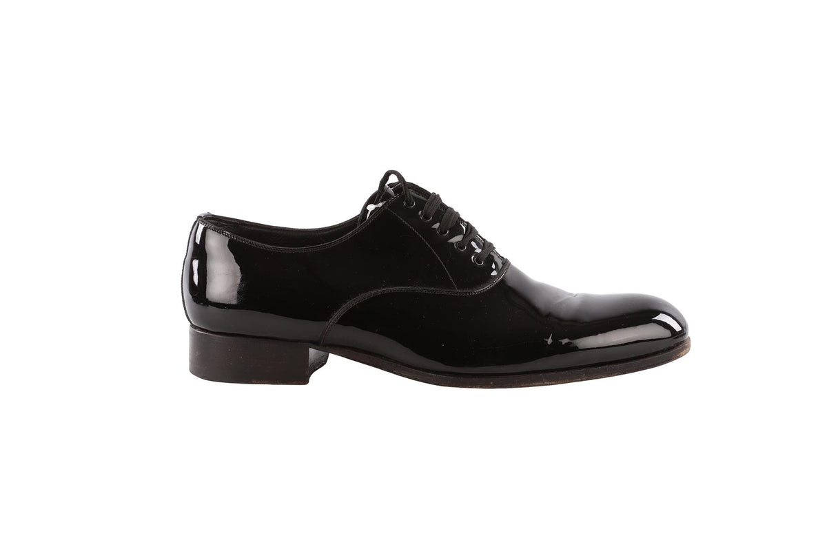 TOM FORD BLACK MEN'S PATENT LEATHER OXFORD SHOES EU 46 UK 12 US 13
