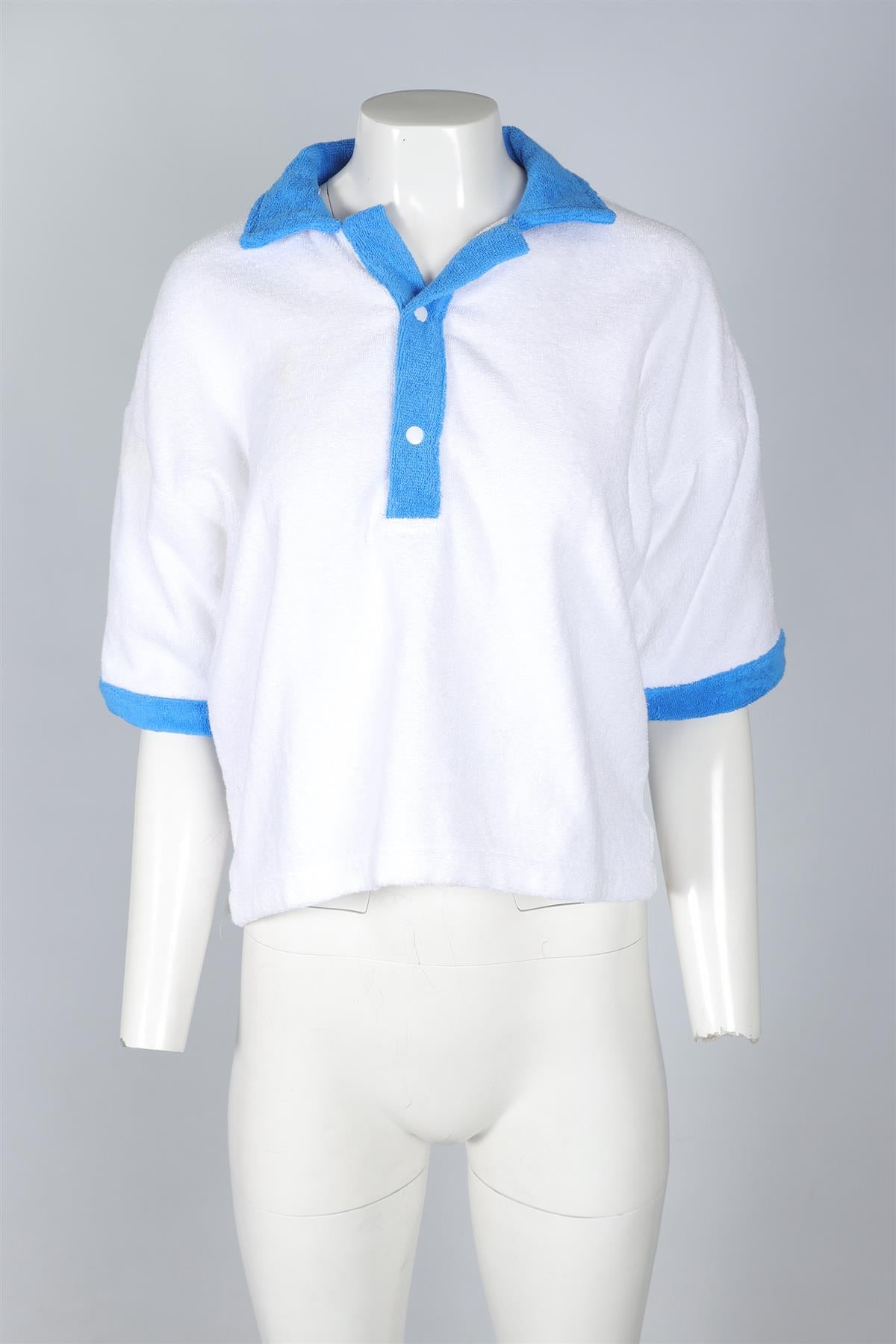 TERRY TOWELLING WHITE COTTON SHIRT SMALL/MEDIUM
