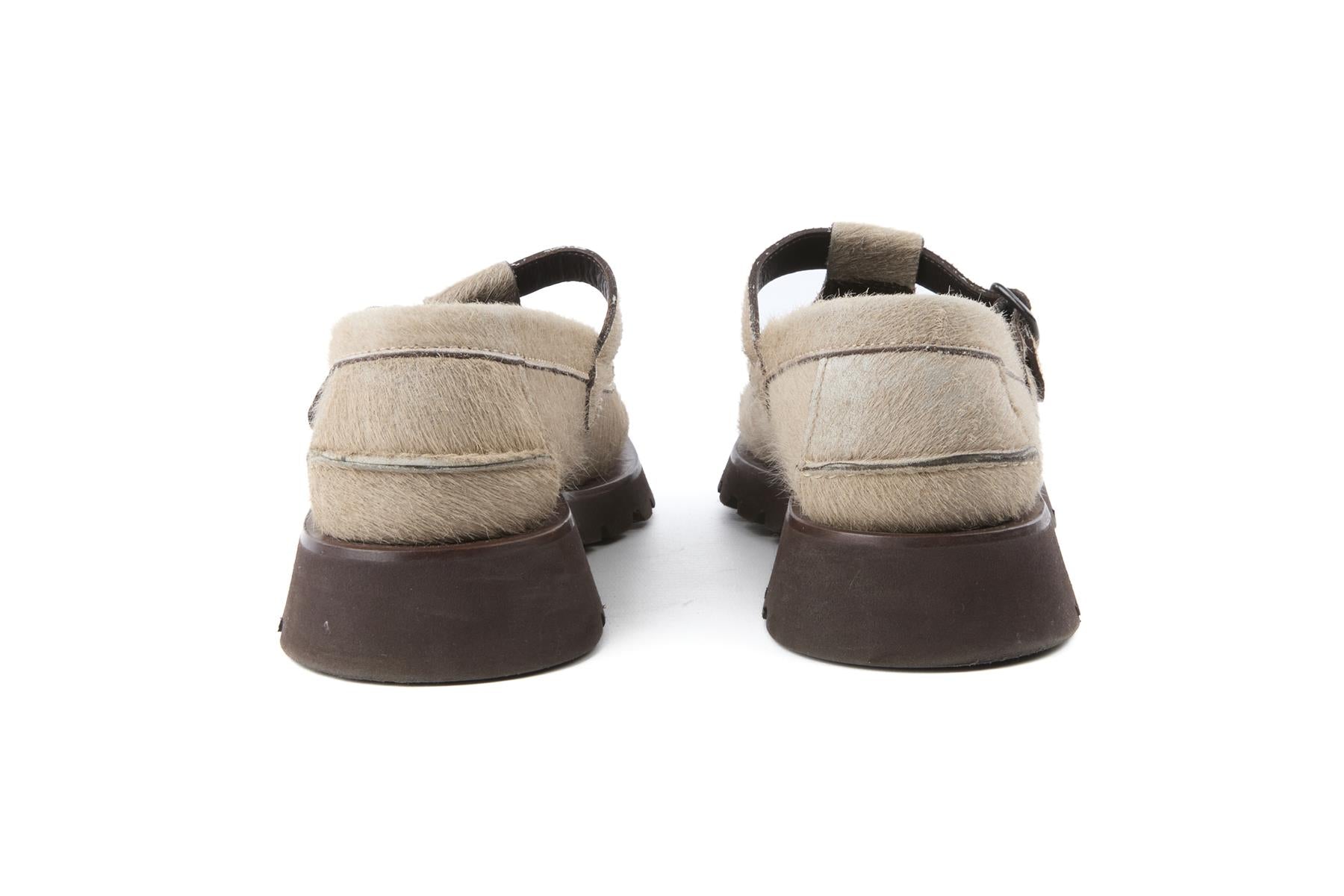 HEREU GREY CALF HAIR LOAFERS EU 38 UK 5 US 8