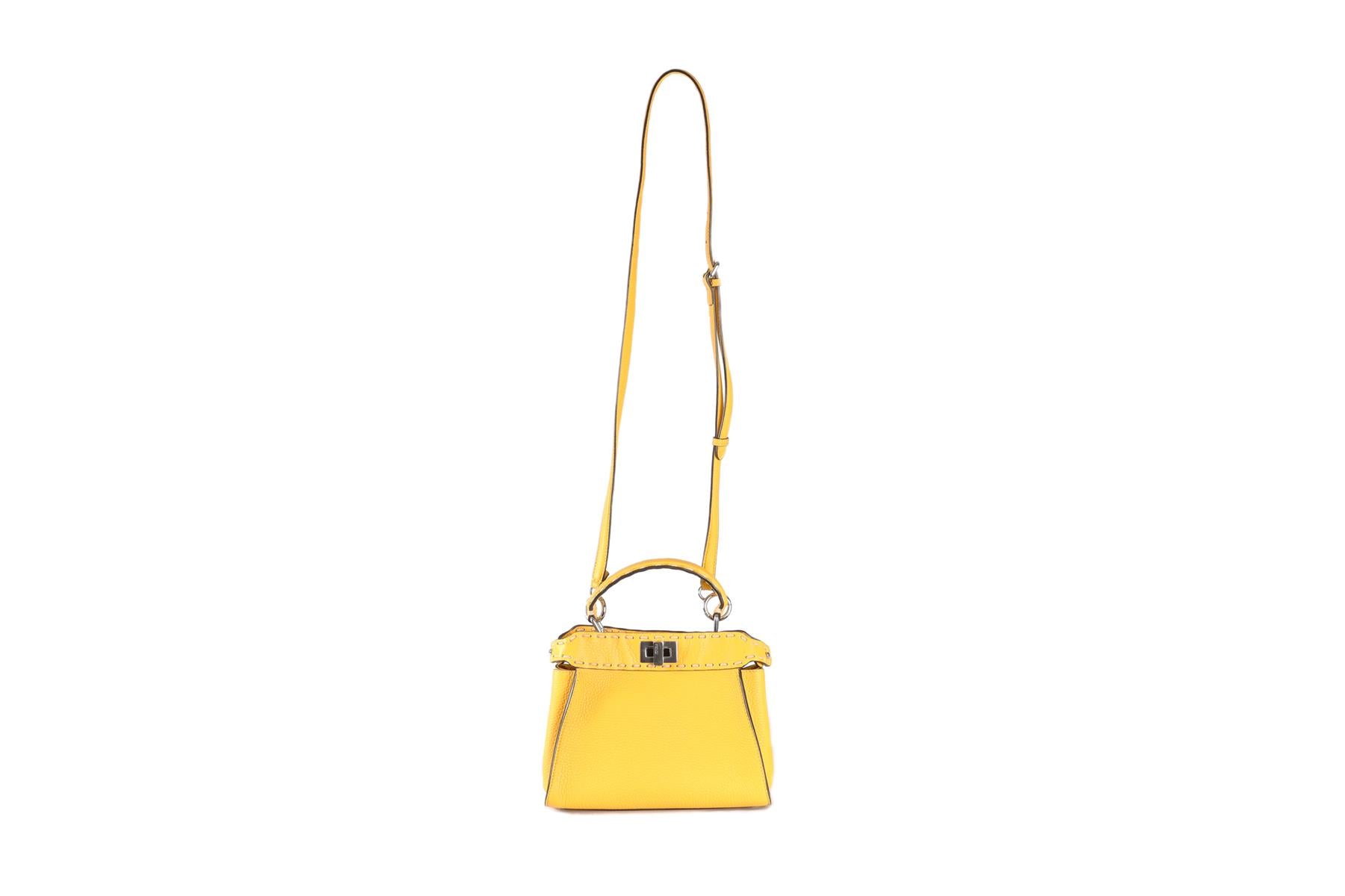 FENDI YELLOW PEEKABOO MINI LEATHER TOTE BAG