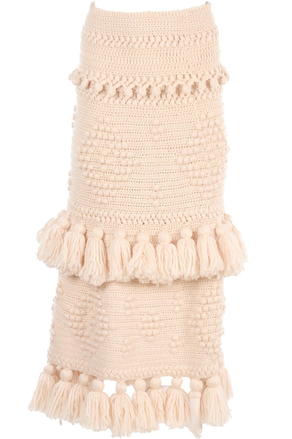 ZIMMERMANN ECRU WOOL MAXI SKIRT UK 10