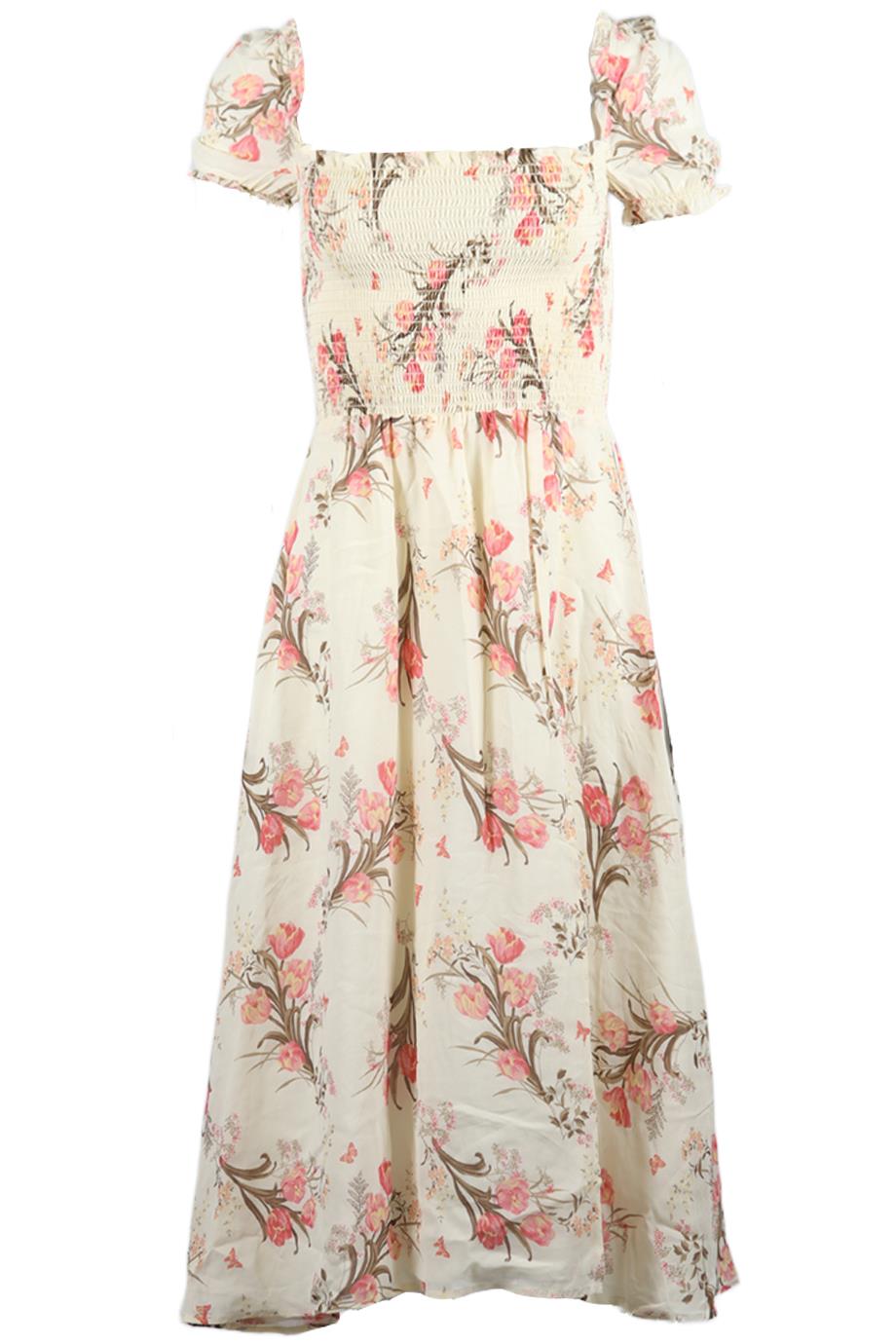 REFORMATION FLORAL PRINT CREPE MIDI DRESS SMALL