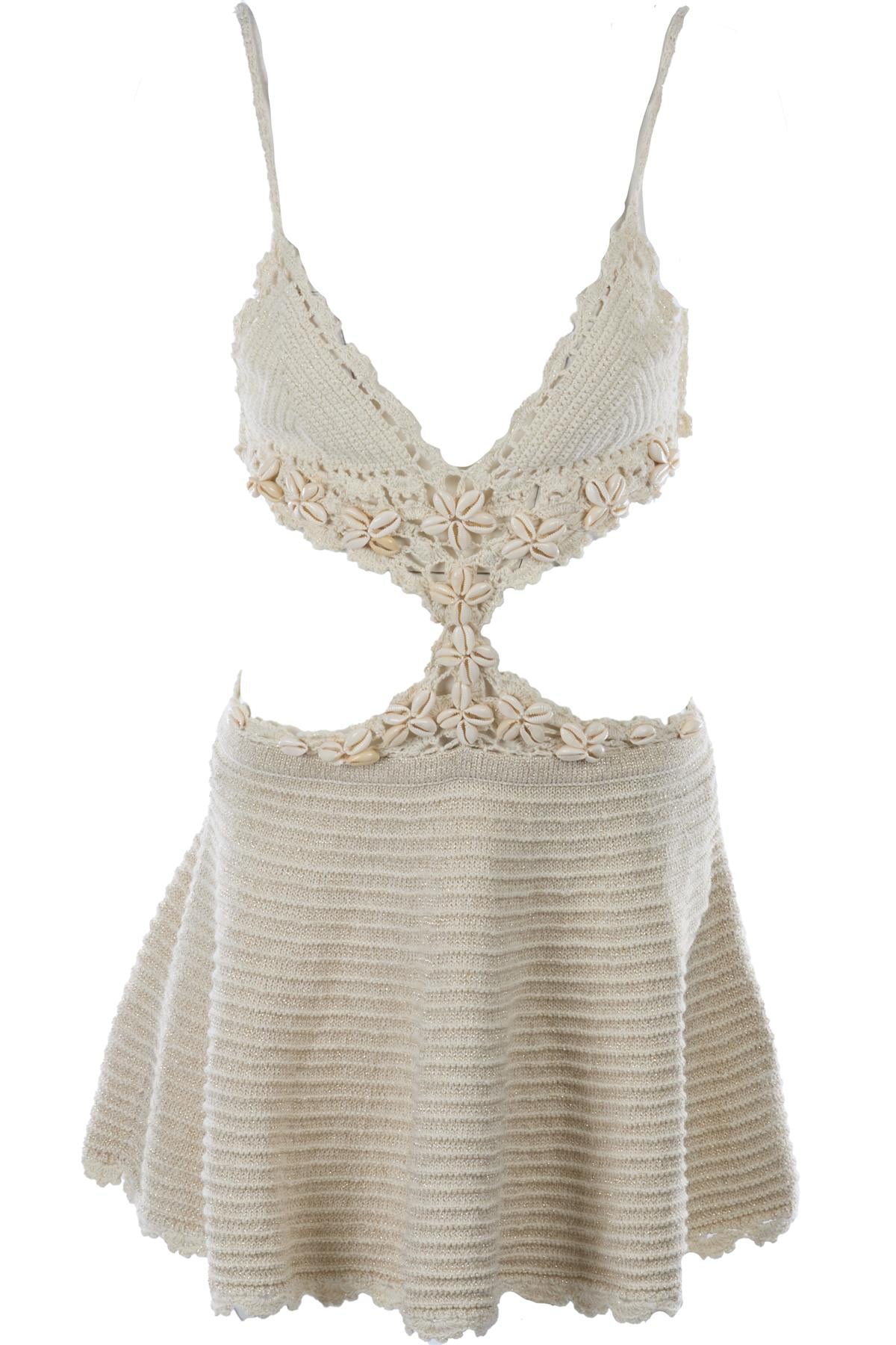 Beige Crochet Mini Dress