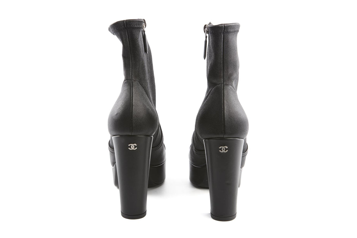 CHANEL BLACK 2024 LEATHER PLATFORM ANKLE BOOTS