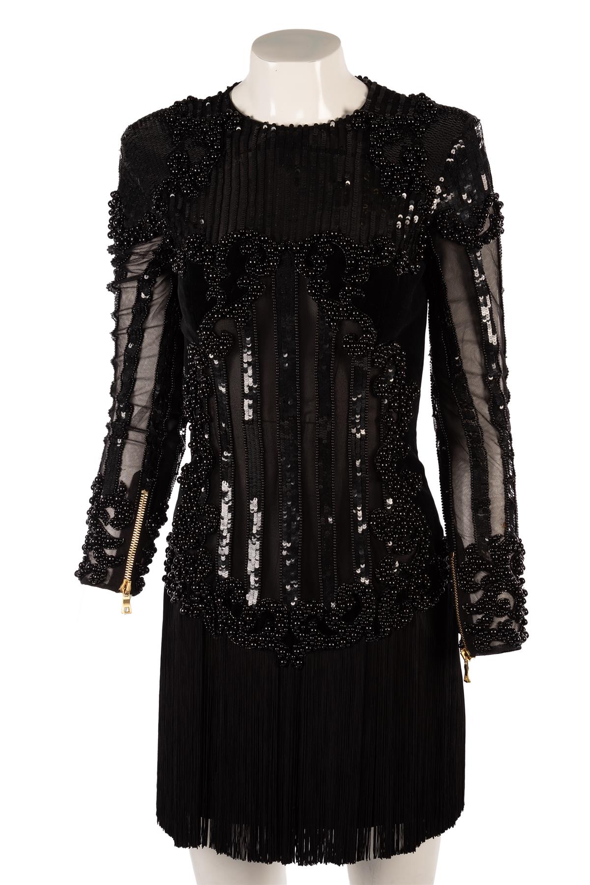 BALMAIN BLACK VELVET MINI DRESS FR 36 UK 8
