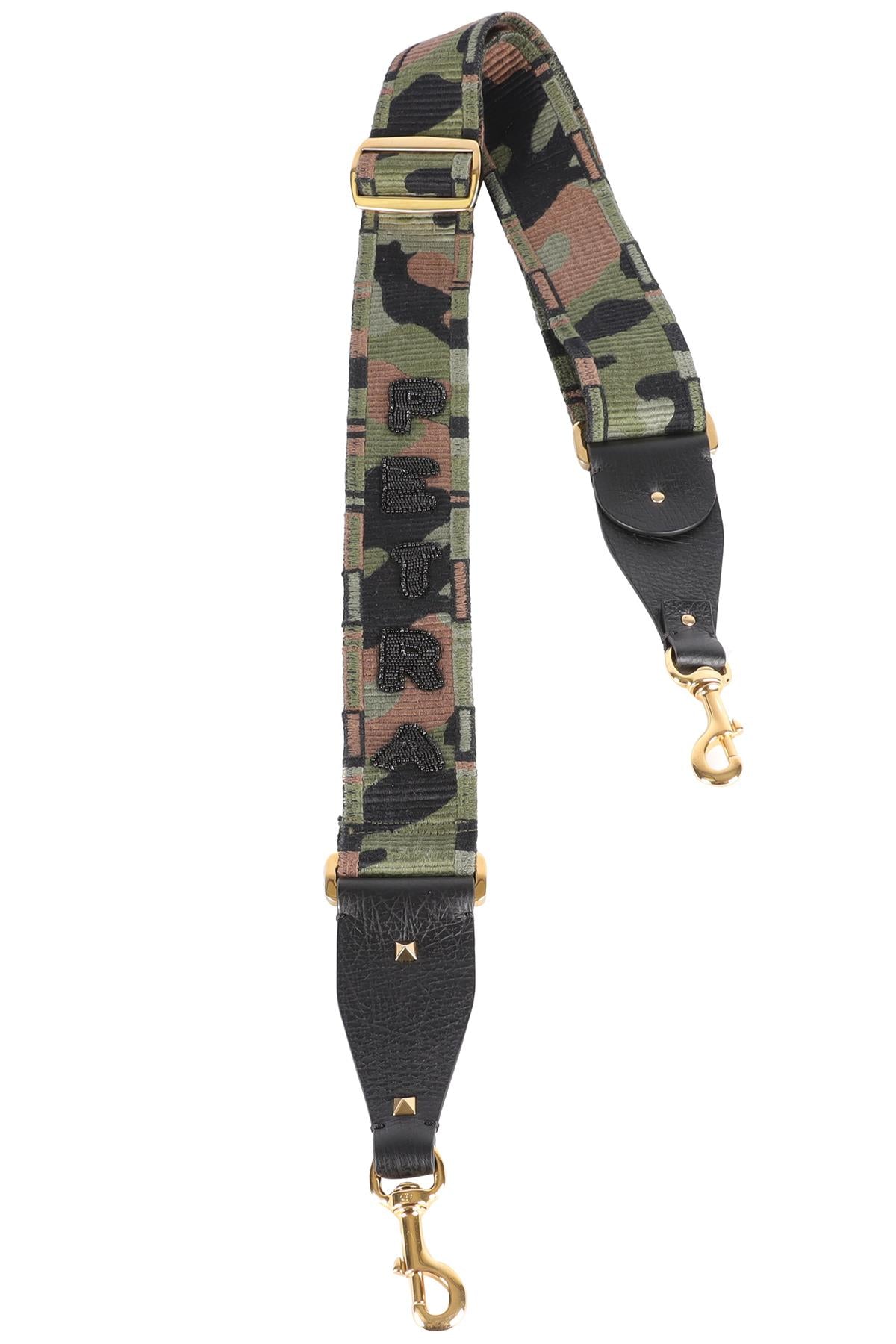 VALENTINO GREEN CANVAS AND LEATHER BAG STRAP