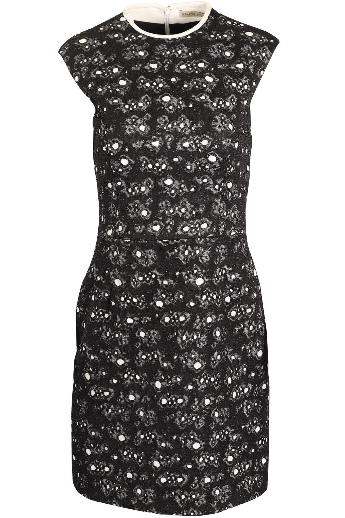 BALENCIAGA BLACK AND WHITE COTTON BLEND MINI DRESS FR 38 UK 10