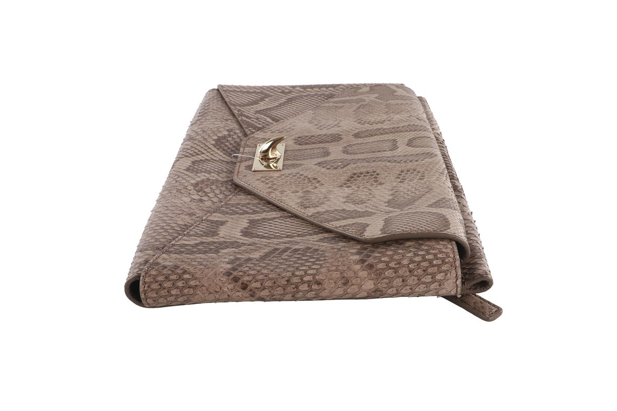 GIVENCHY TAUPE SHARK MEDIUM PYTHON CLUTCH