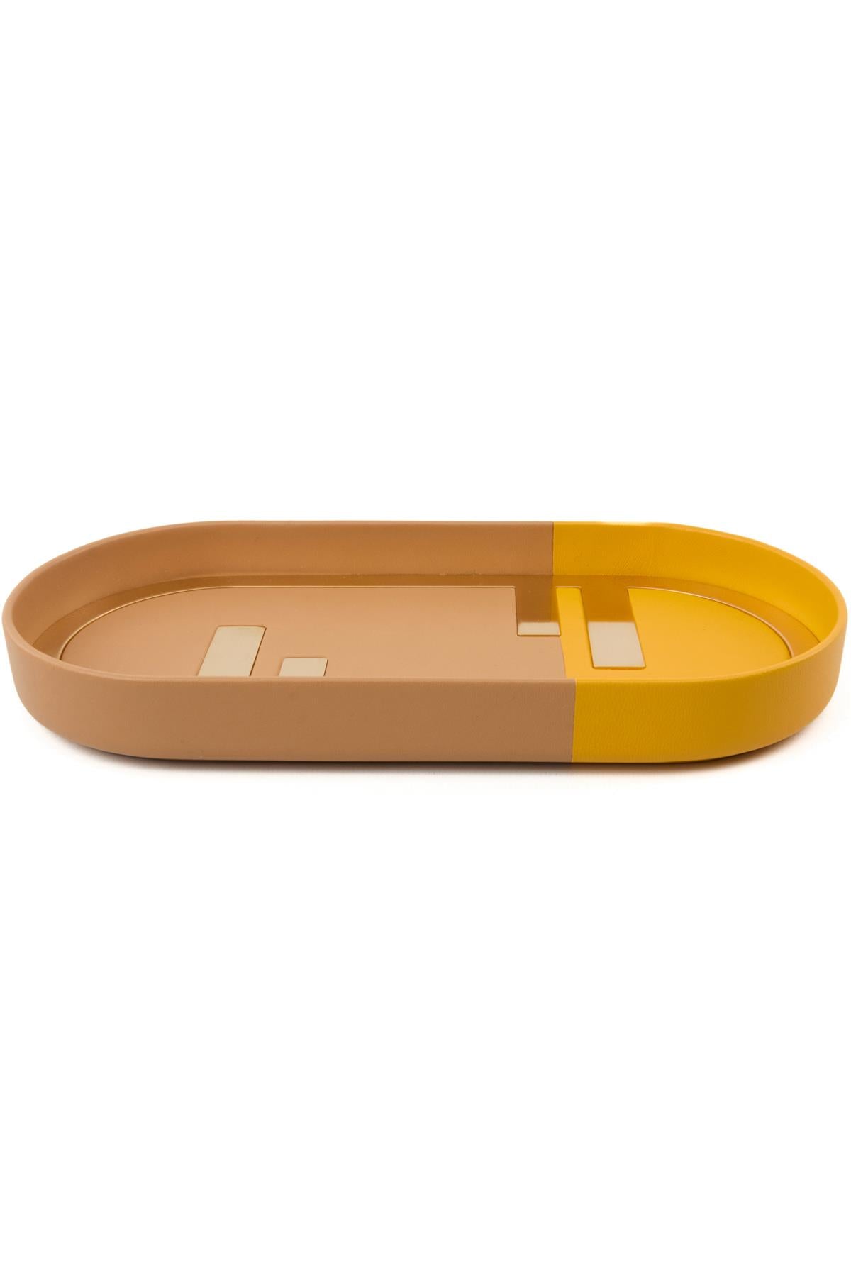 FENDI YELLOW O'LOCK OVAL LEATHER TRAY
